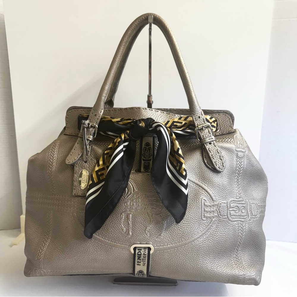 Fendi Elegant Metallic Handbag with Scarf Accent